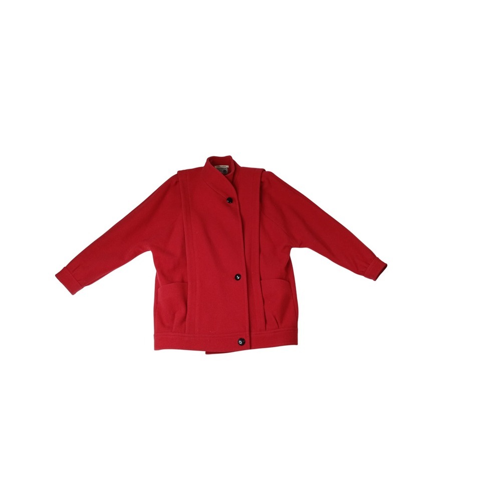 International Scene Red Wool Blend Jacket Button Front Pockets Made in Austria